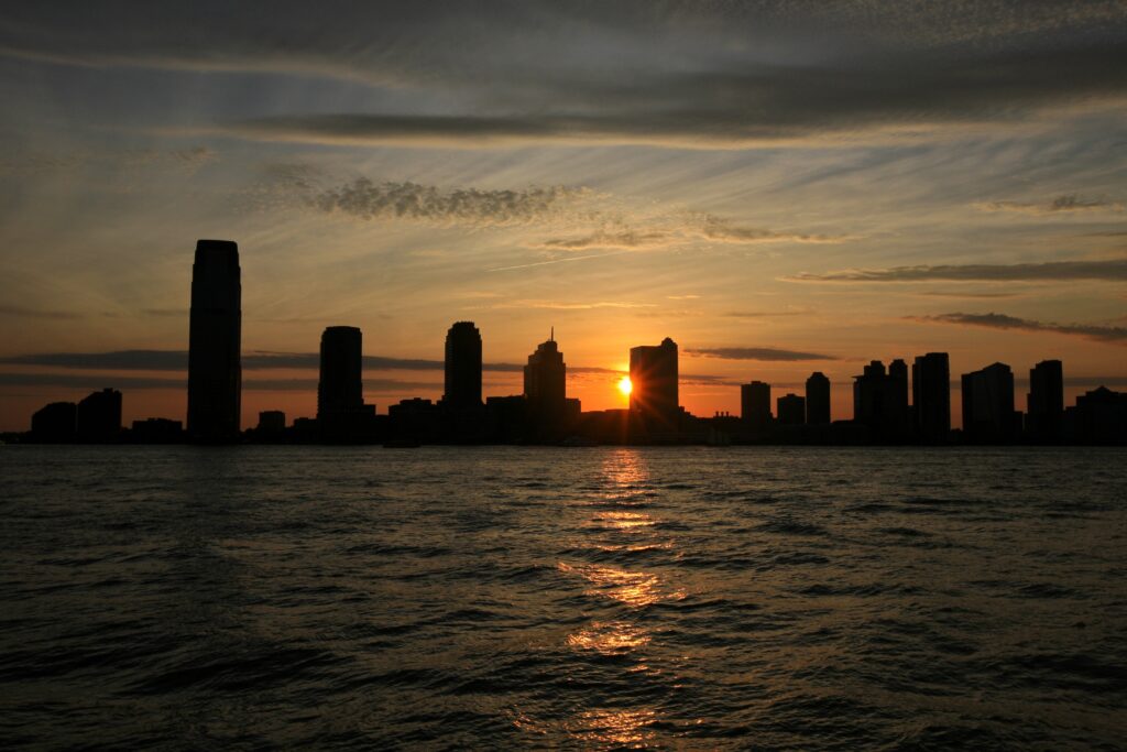 sunset over battery park
